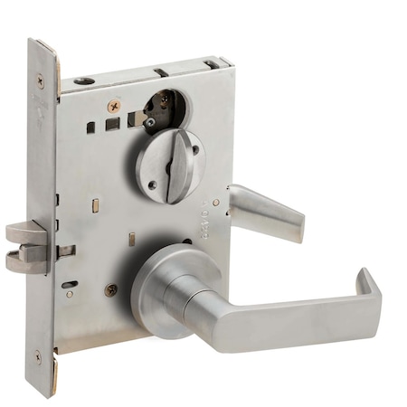 Grade 1 Privacy With Coin Turn Mortise Lock, 06 Lever, A Rose, Satin Chrome Finish, Field Reversible